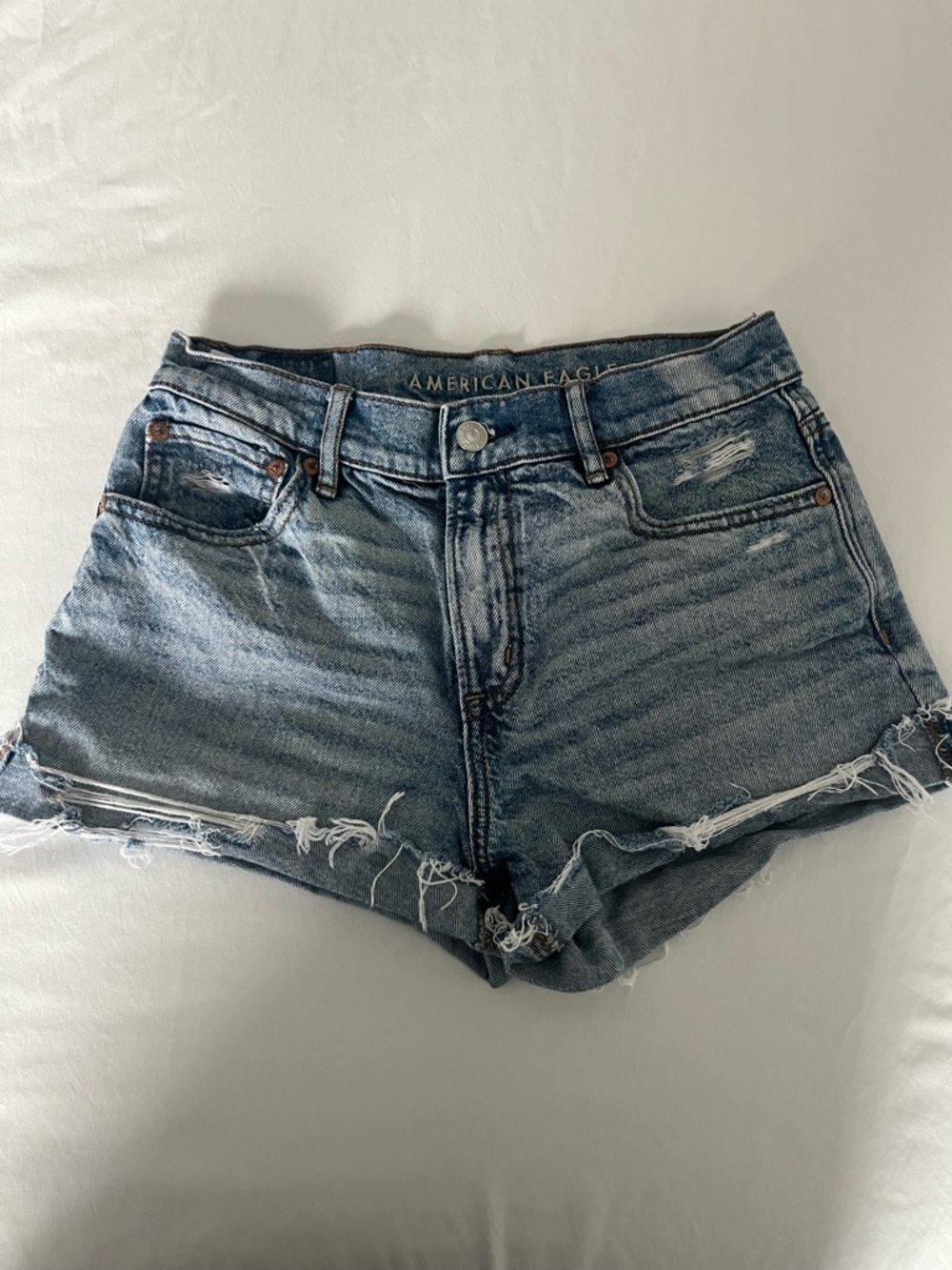 American Eagle Outfitters Low-Rise Distressed Denim Shorts - Blue